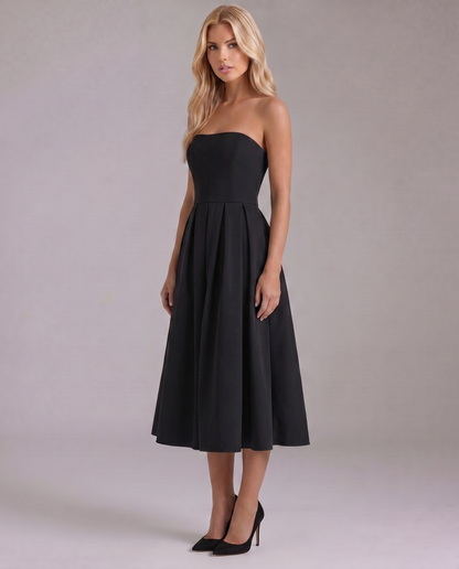 Juliana Strapless Midi Dress - Black