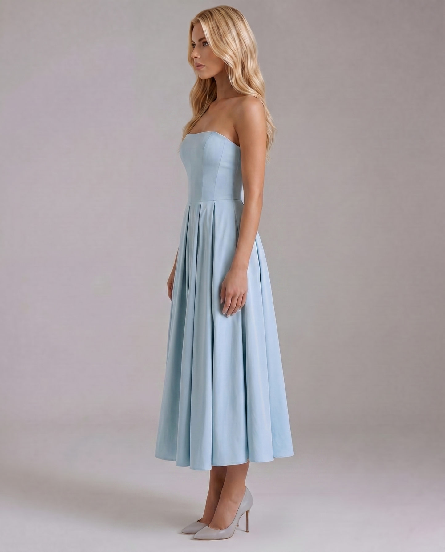 Juliana Strapless Midi Dress - Blue
