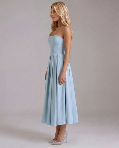 Juliana Strapless Midi Dress - Blue
