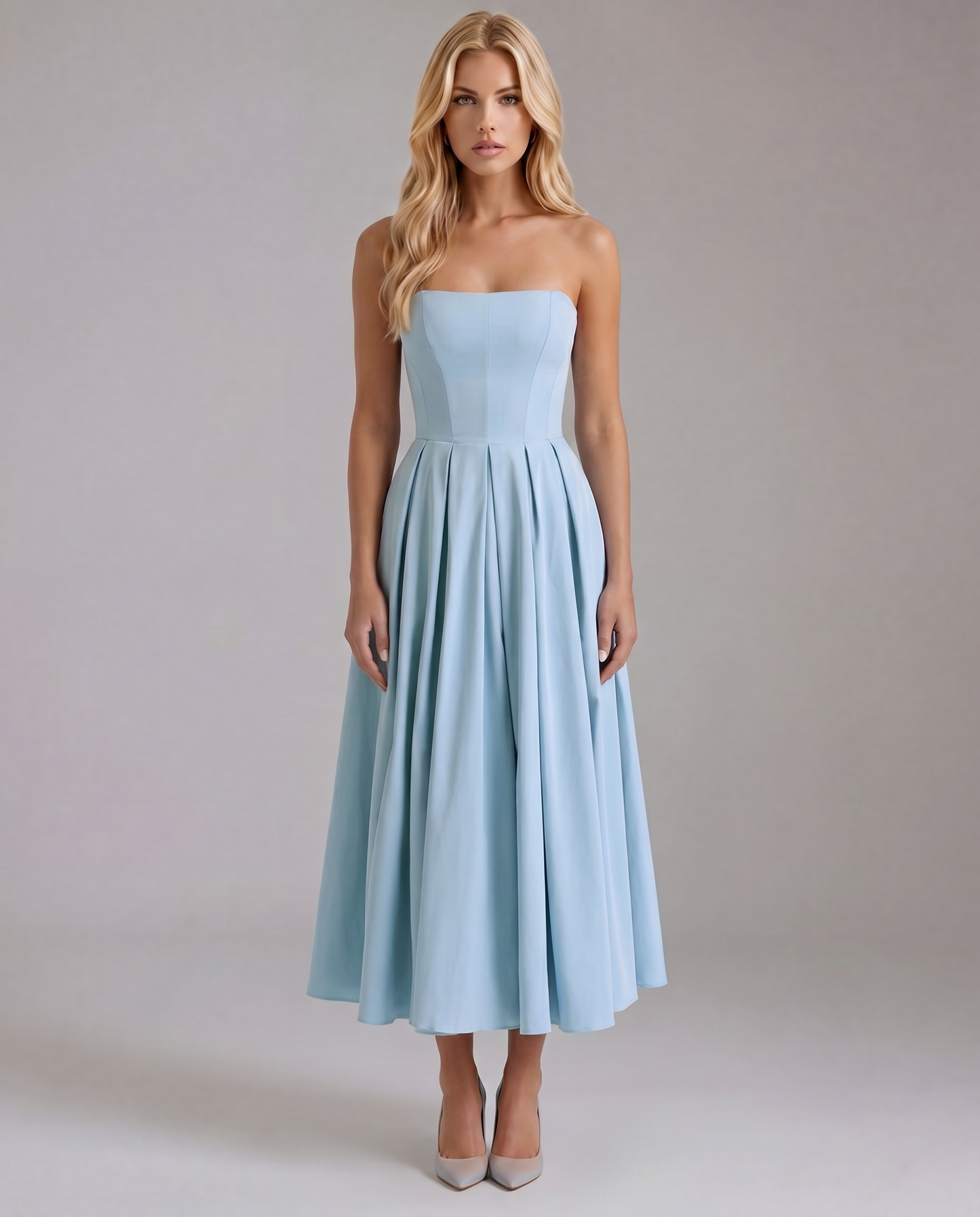 Juliana Strapless Midi Dress - Blue