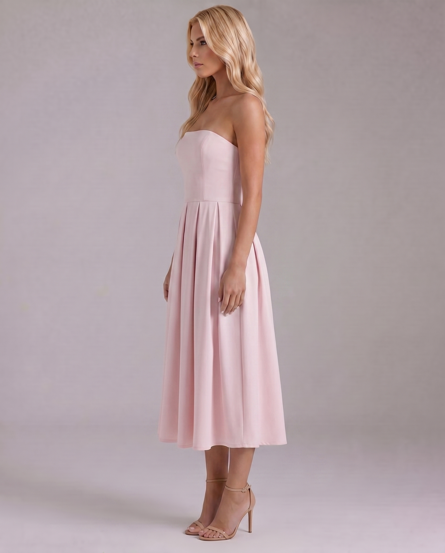 Juliana Strapless Midi Dress - Pink