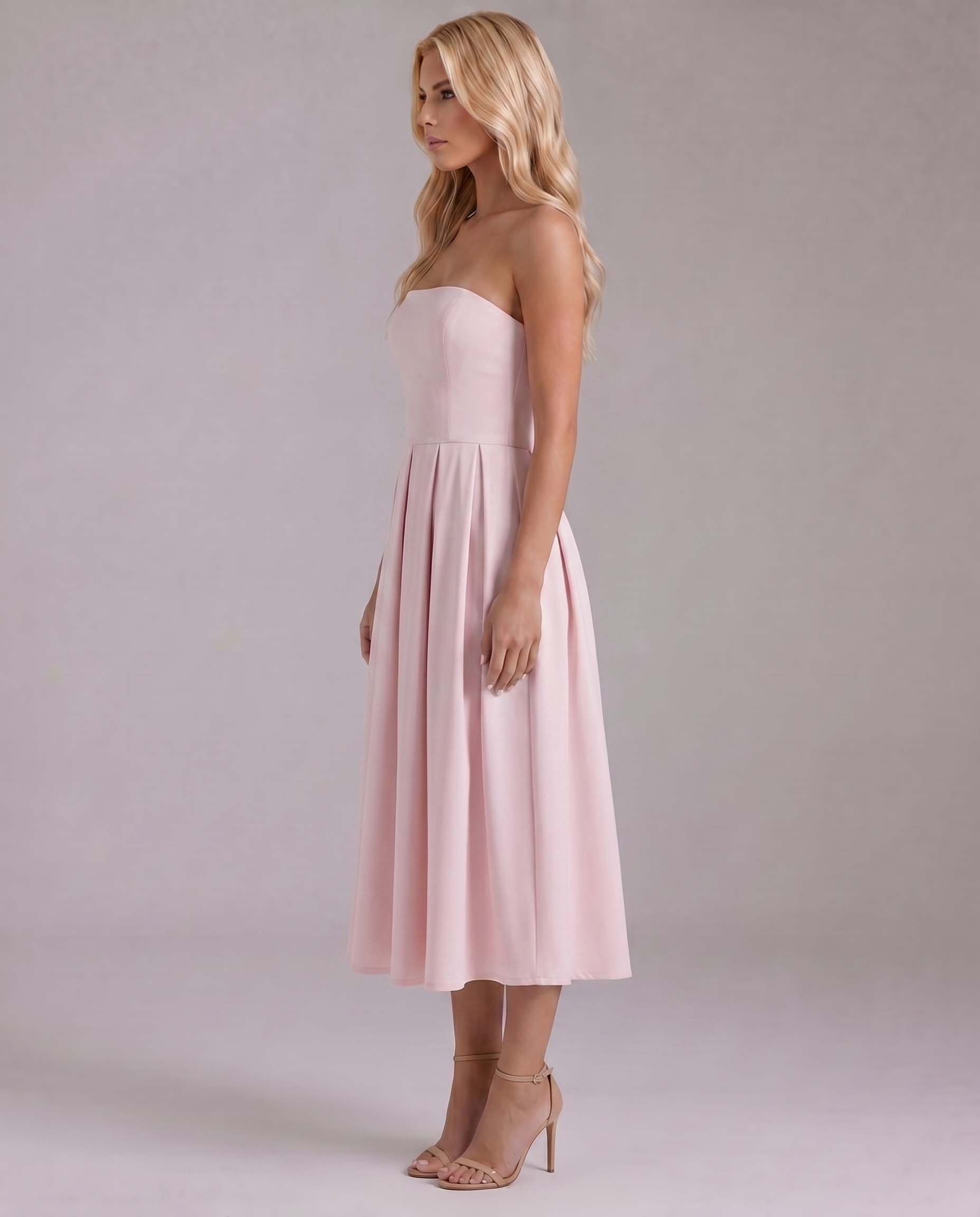 Juliana Strapless Midi Dress - Pink