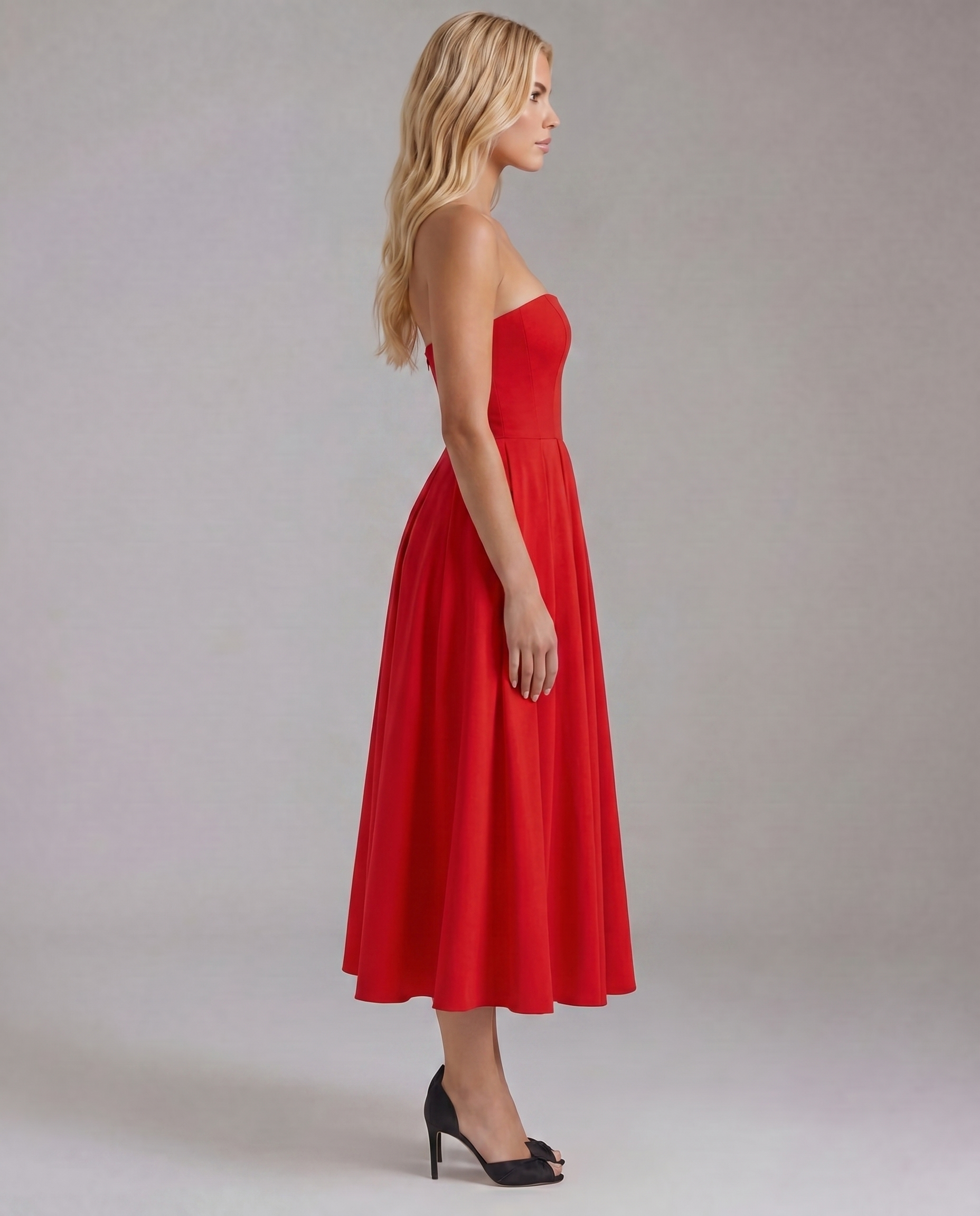 Juliana Strapless Midi Dress - Red