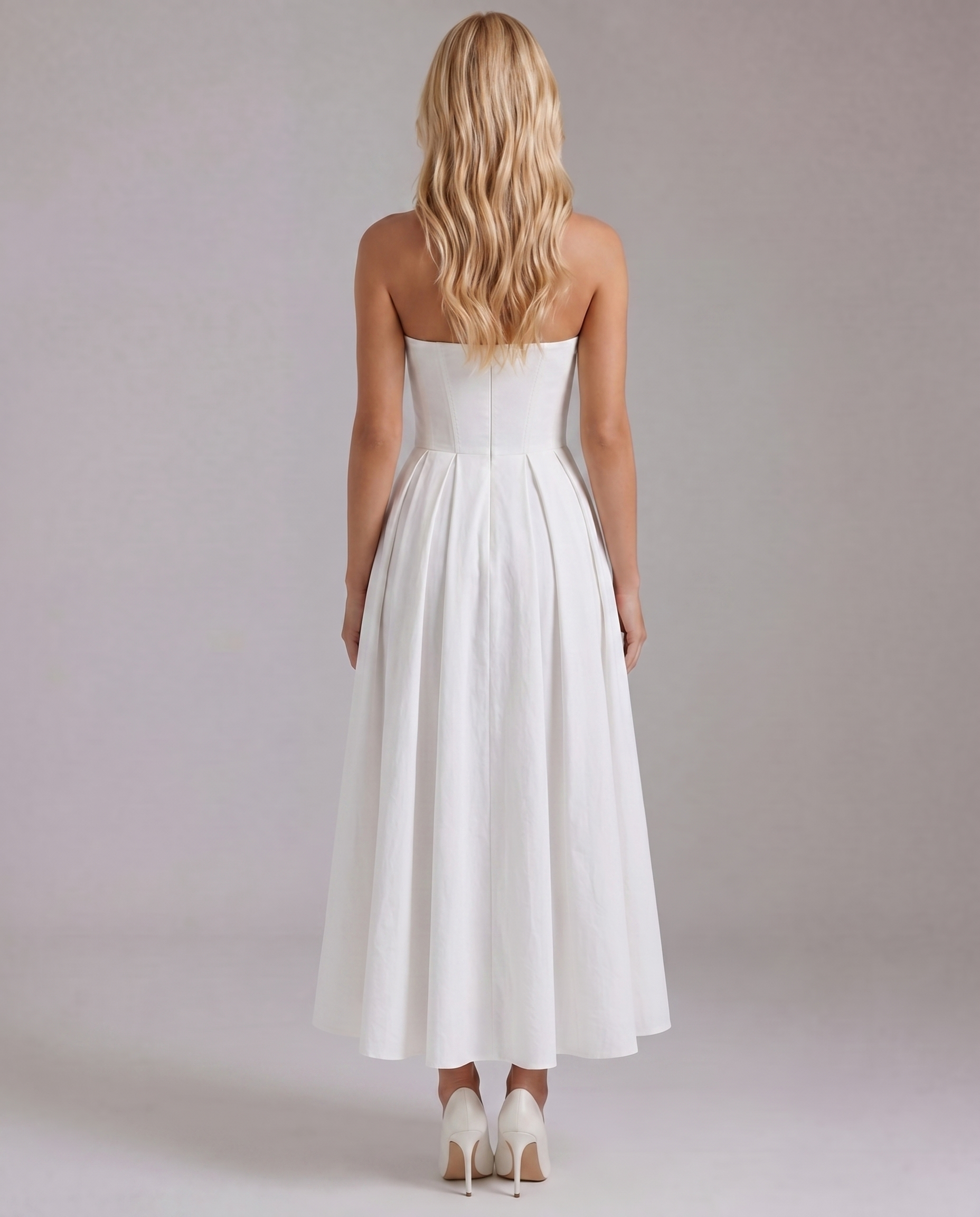 Juliana Strapless Midi Dress - White
