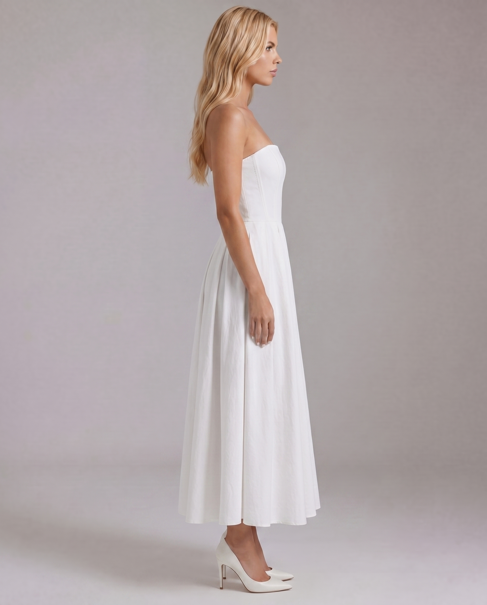 Juliana Strapless Midi Dress - White