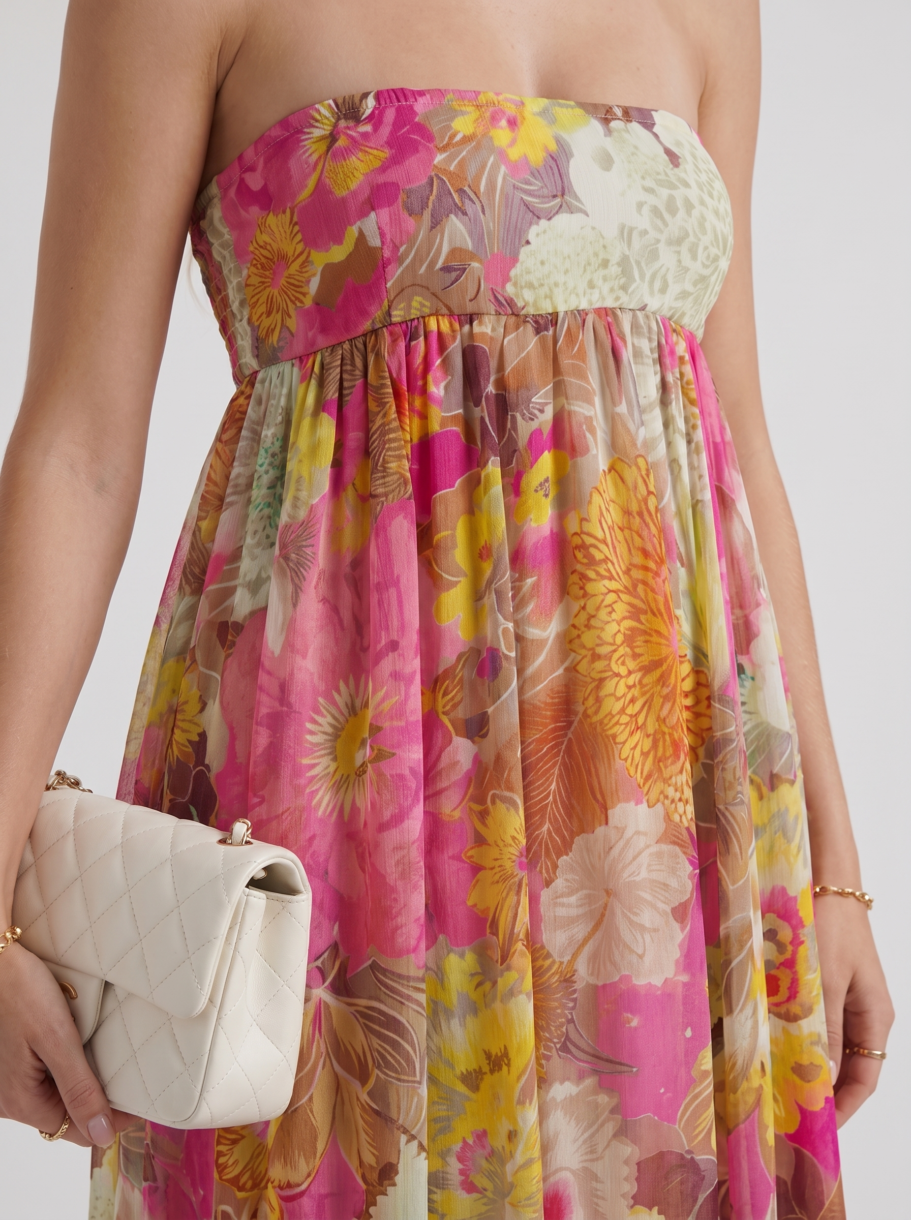 Women multicolor strapless maxi dress with strapless bandeau and floral print