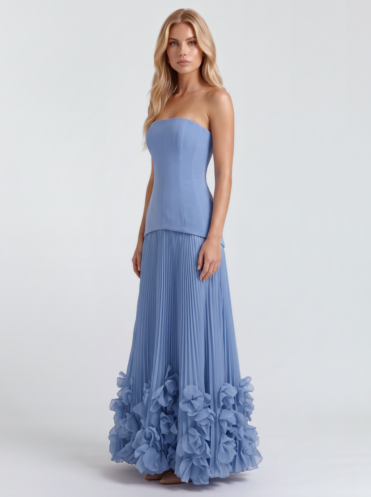 Katy Rosette Maxi Dress - Blue