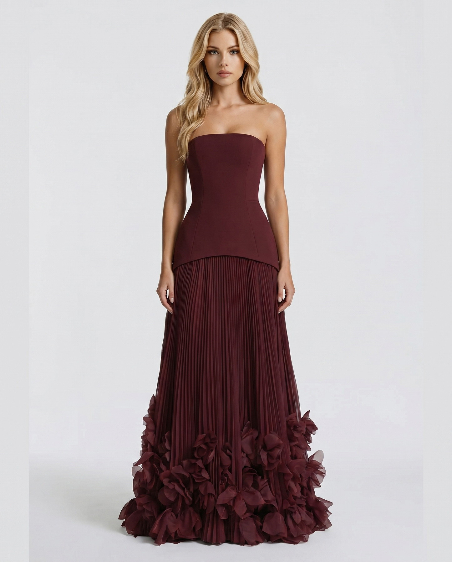 Katy Rosette Maxi Dress - Burgundy