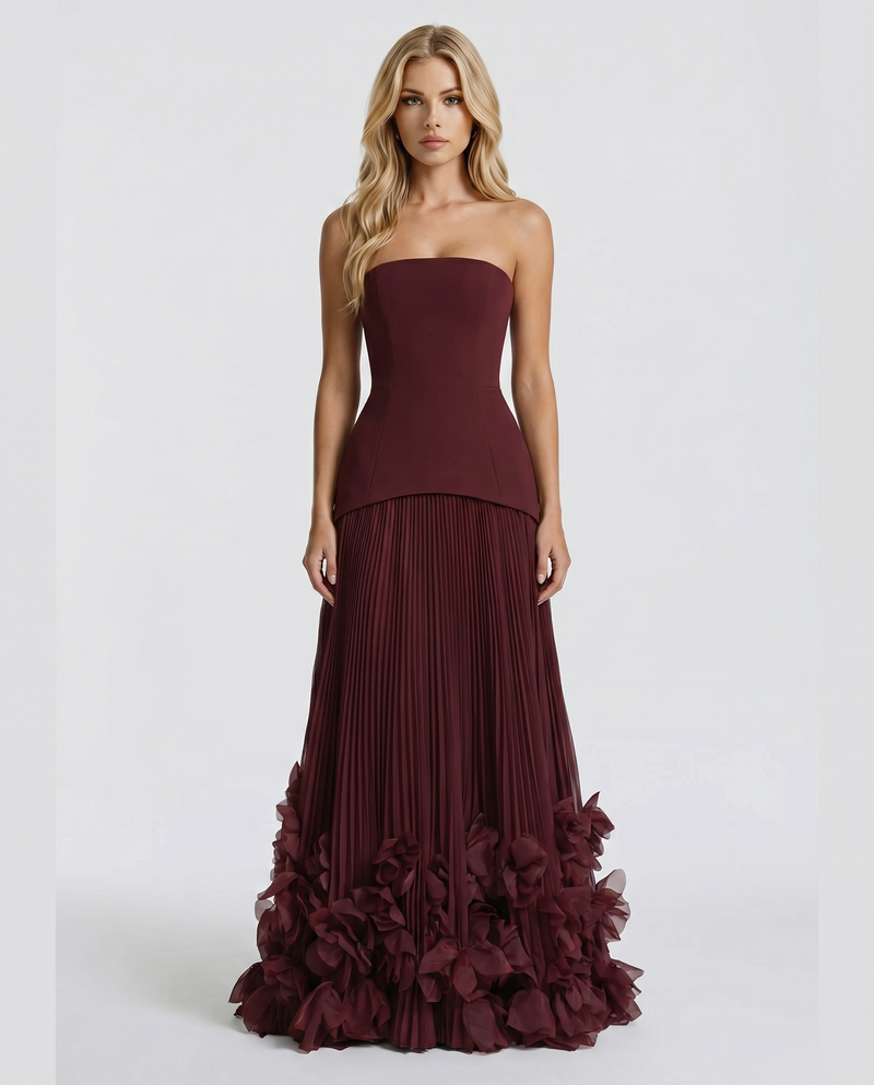 Katy Rosette Maxi Dress - Burgundy