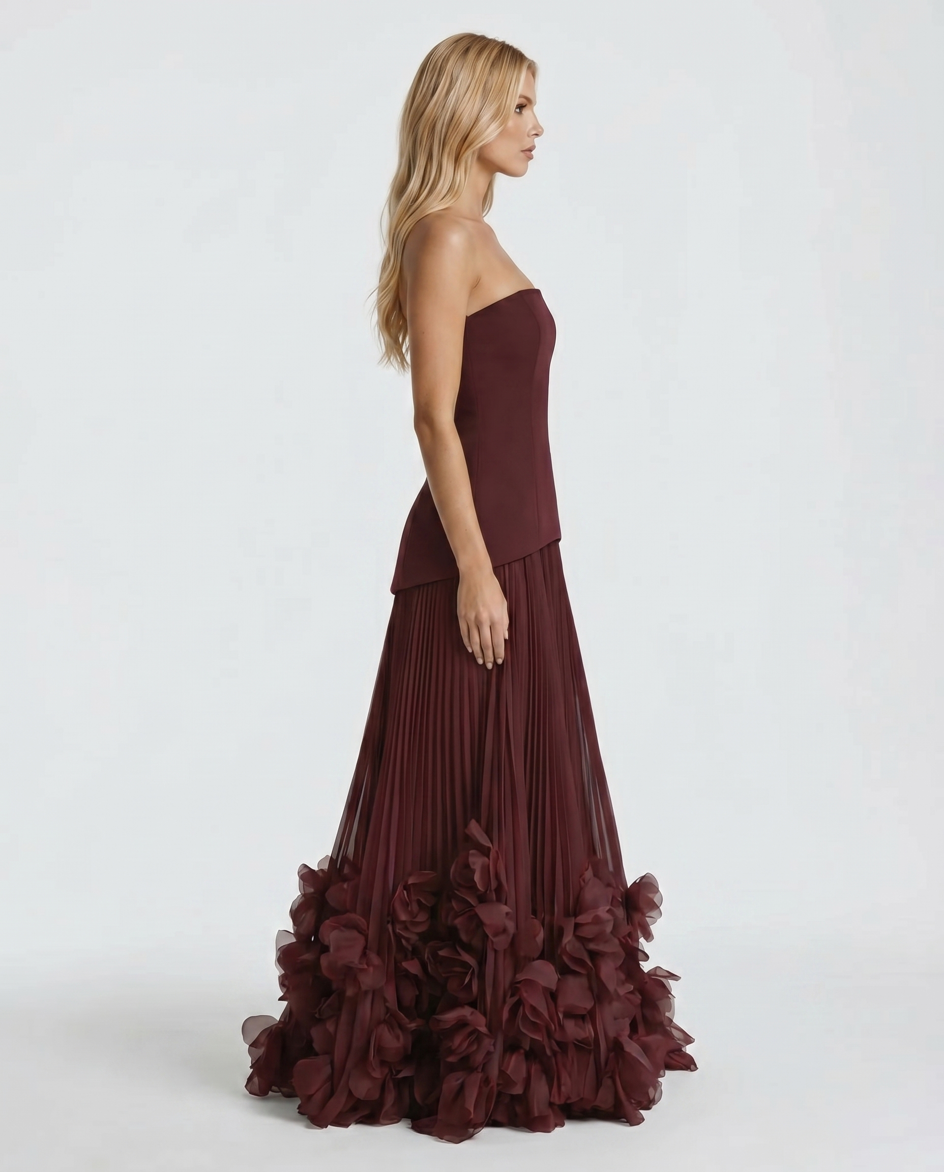 burgundy maxi dress wedding guest Burgundy Velvet Wrap V Neckline Dress With Organza Sleeves