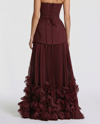 Katy Rosette Maxi Dress - Burgundy