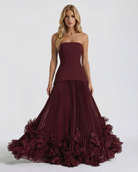 Katy Rosette Maxi Dress - Burgundy - S - Fashion