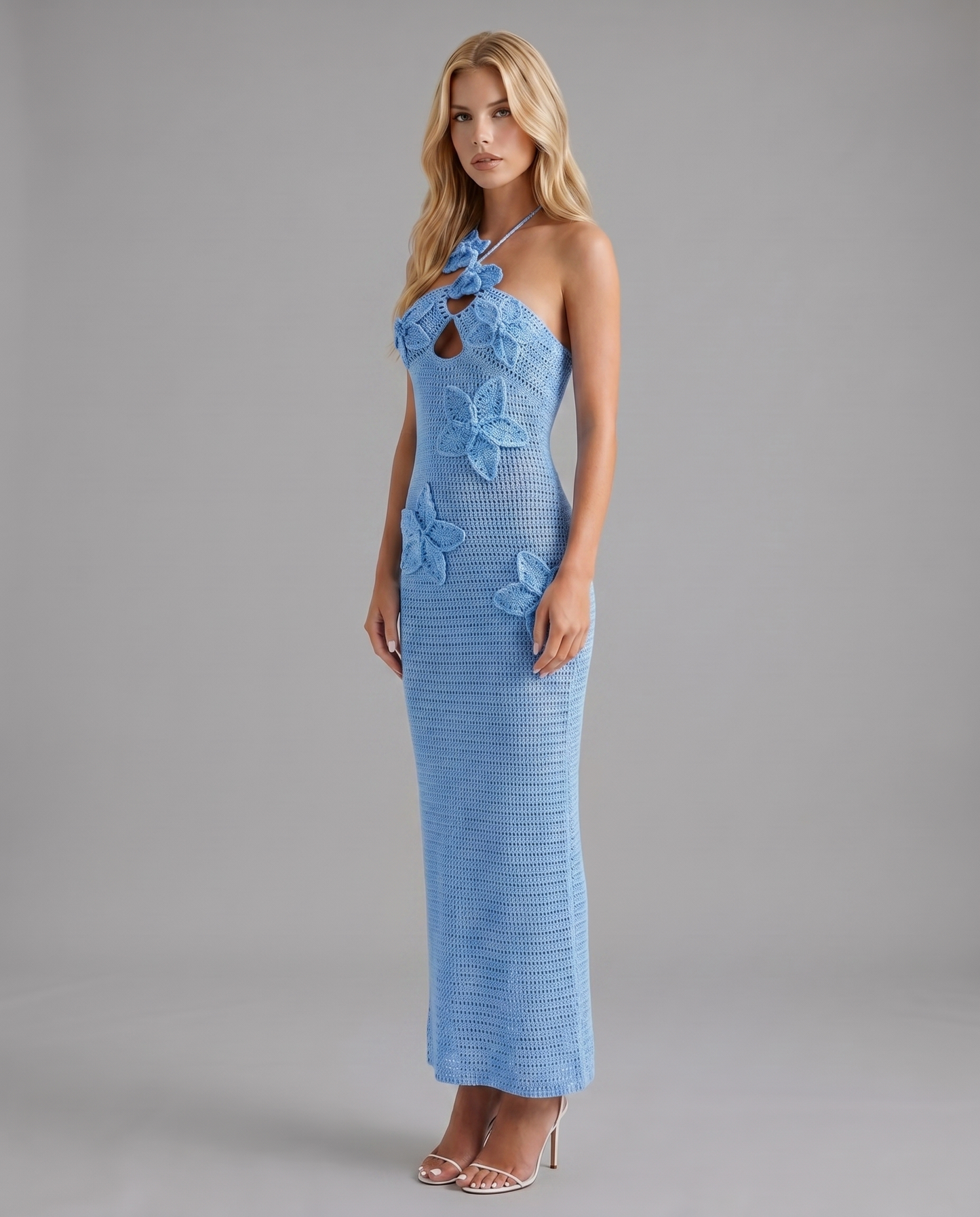Kyla Crochet Halter Maxi Dress - Blue