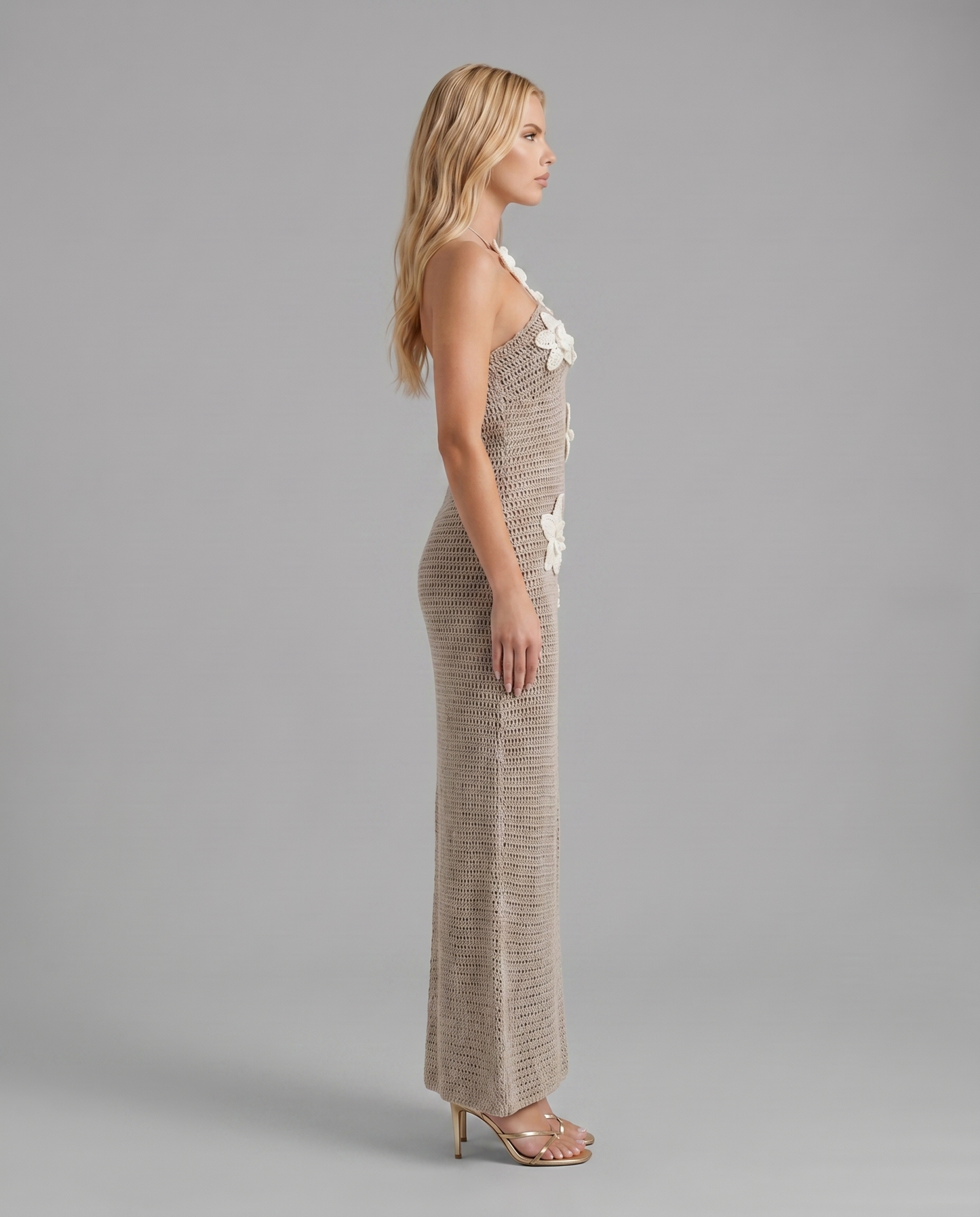 Kyla Crochet Halter Maxi Dress - Grey