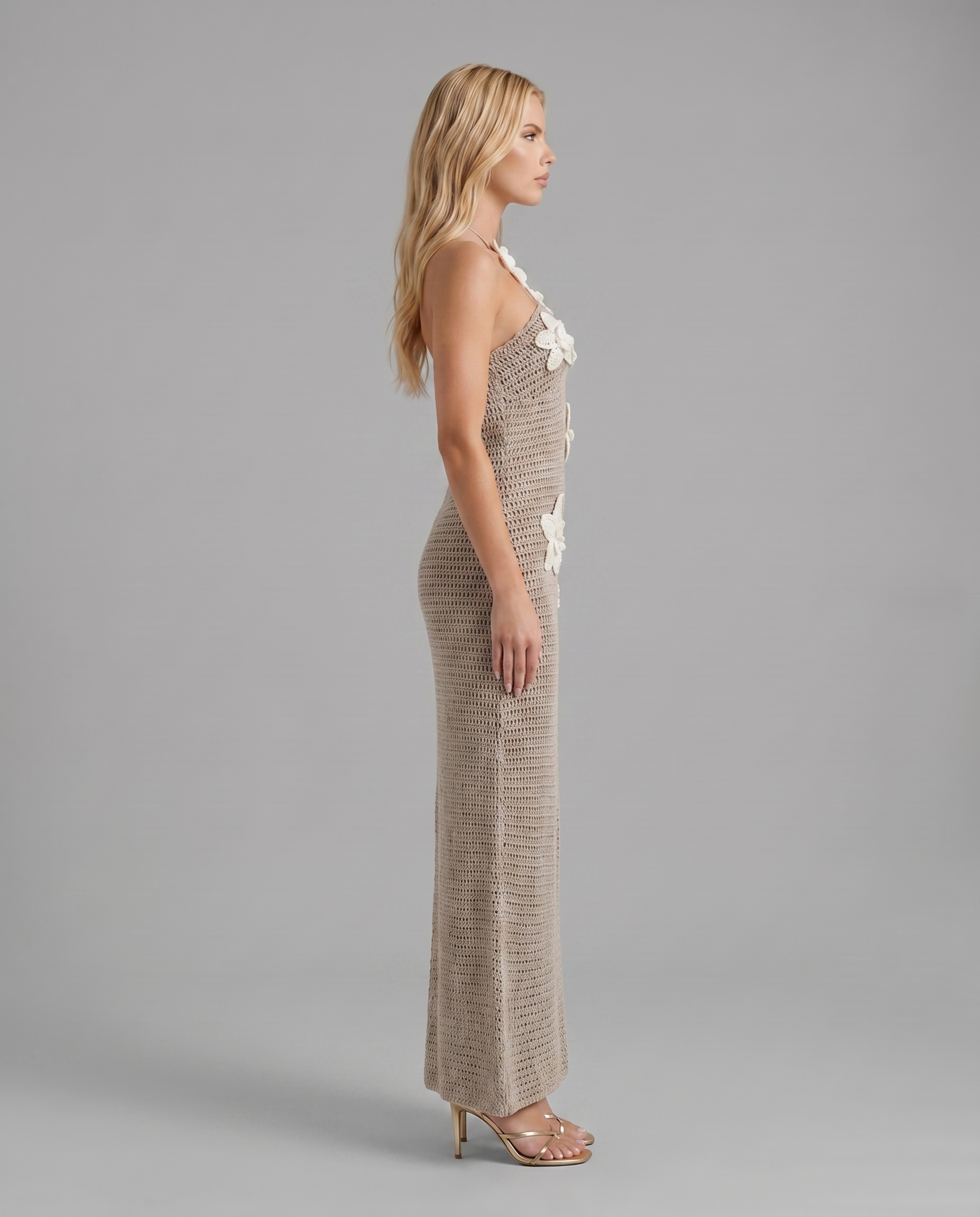 Kyla Crochet Halter Maxi Dress - Grey