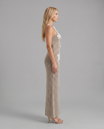 Kyla Crochet Halter Maxi Dress - Grey