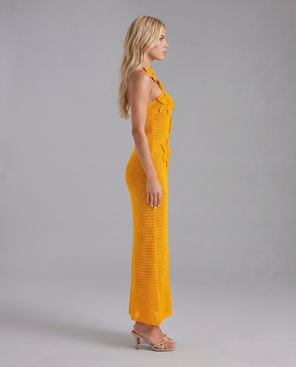 Kyla Crochet Halter Maxi Dress - Orange