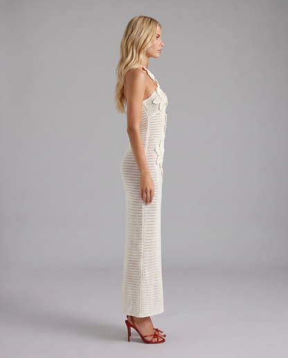 Kyla Crochet Halter Maxi Dress - White