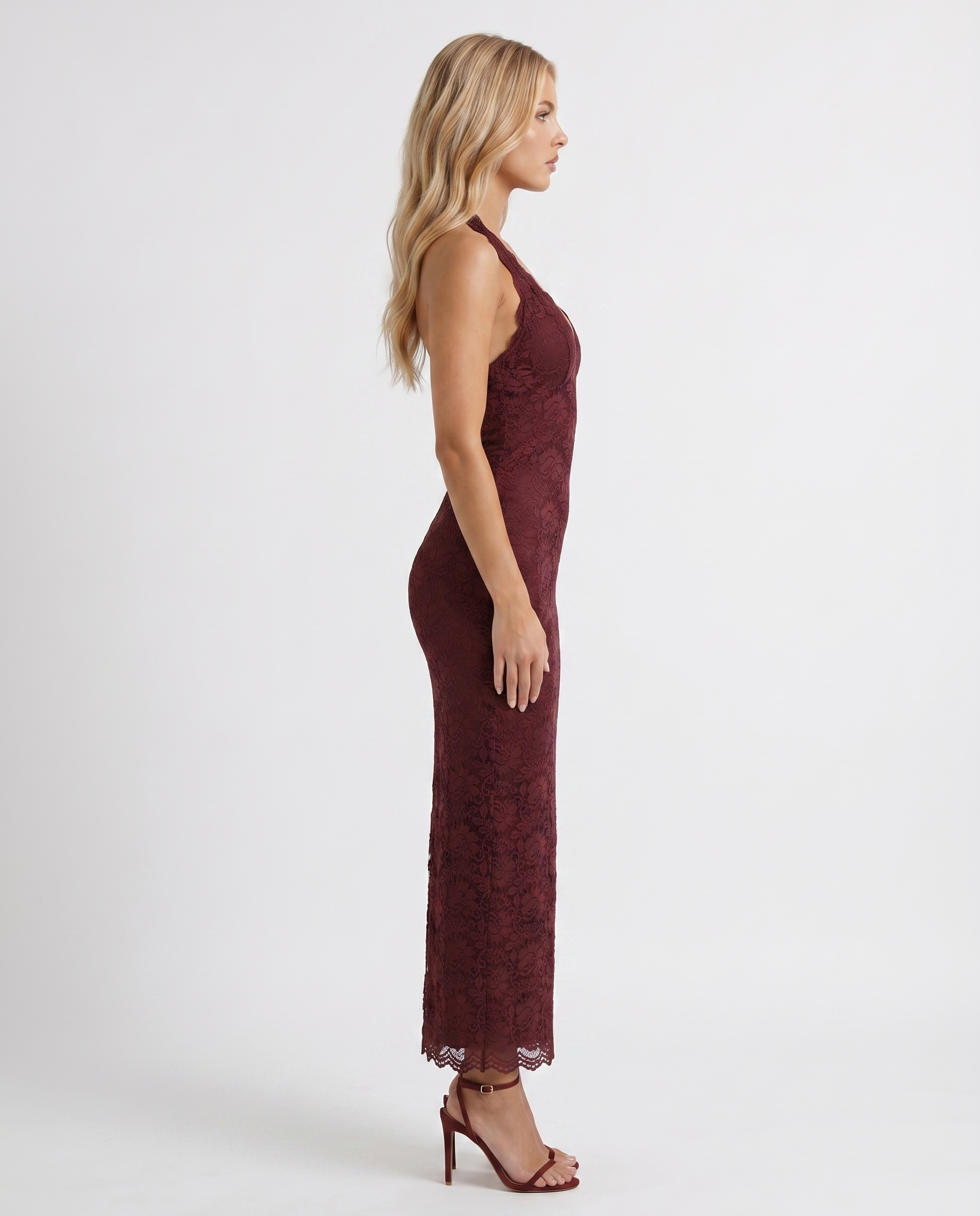 Liliana Scallop Maxi Dress - Burgundy