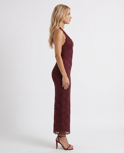 Liliana Scallop Maxi Dress - Burgundy