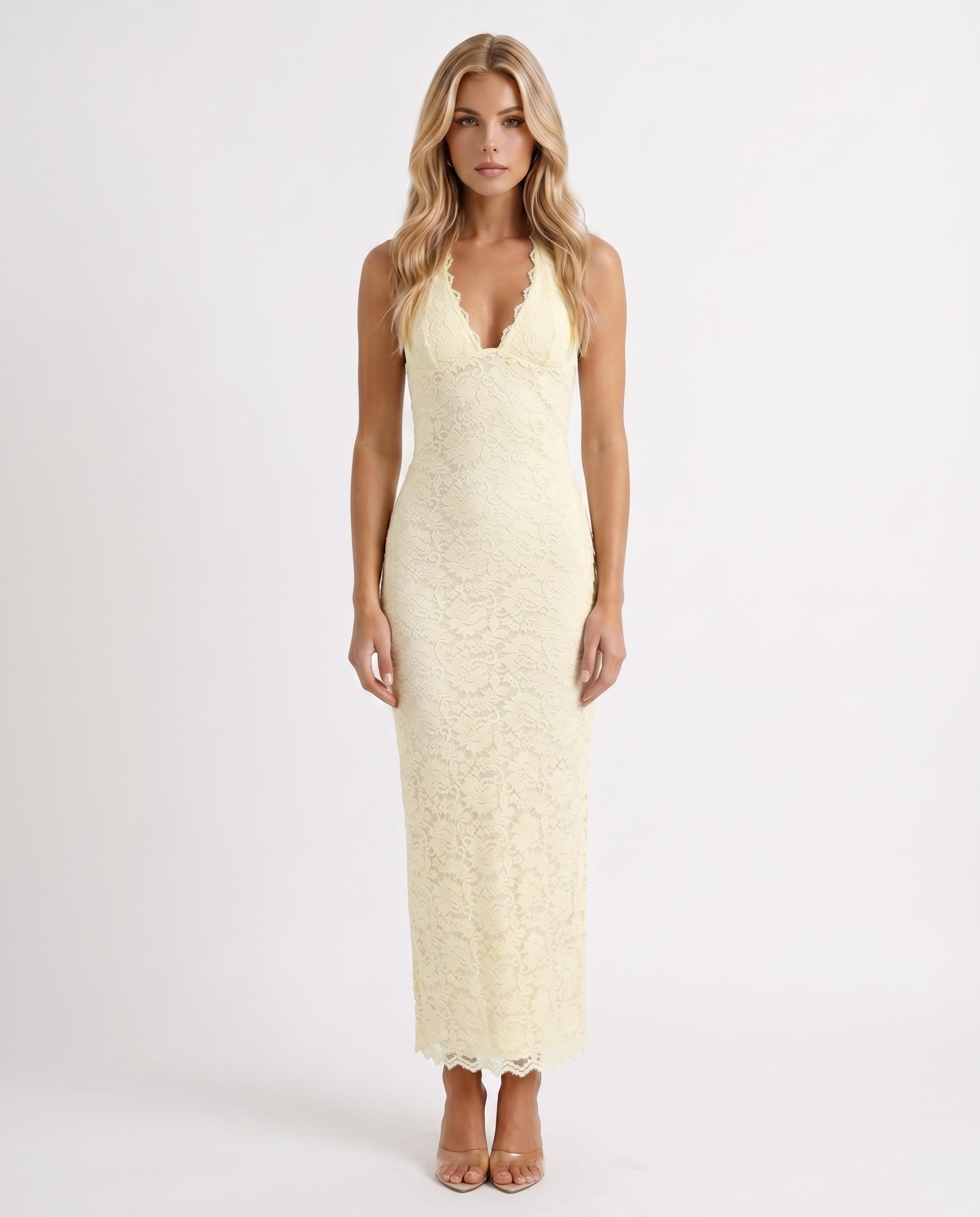 Liliana Scallop Maxi Dress - Lemon