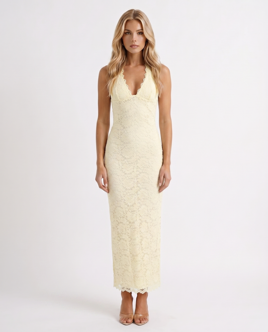 Liliana Scallop Maxi Dress - Lemon