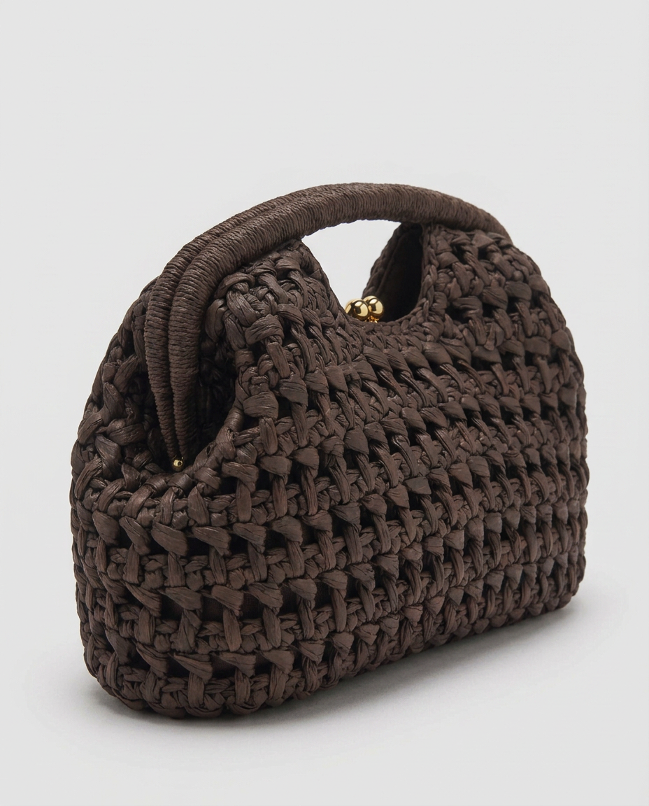 Lio Woven Raffia Clutch Boho Beach Purse - Brown