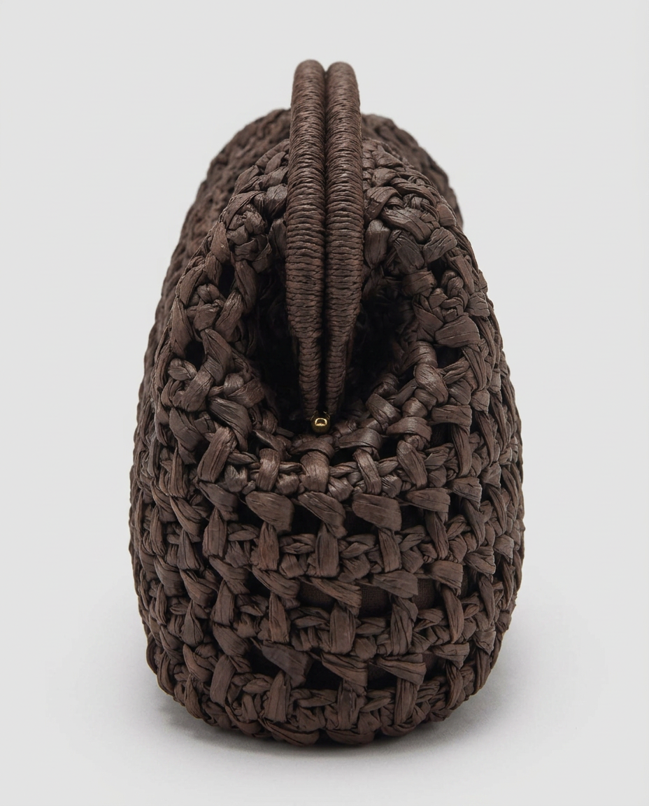 Lio Woven Raffia Clutch Boho Beach Purse - Brown