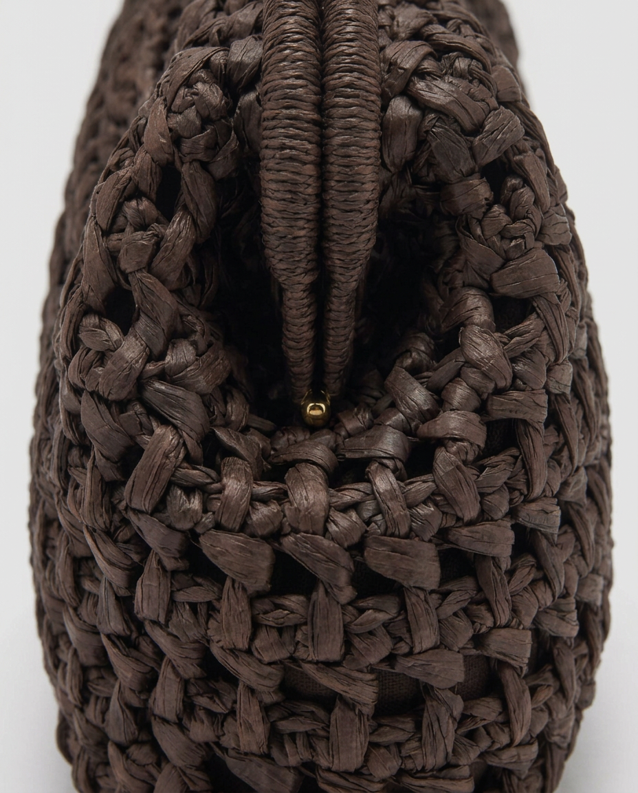 Lio Woven Raffia Clutch Boho Beach Purse - Brown