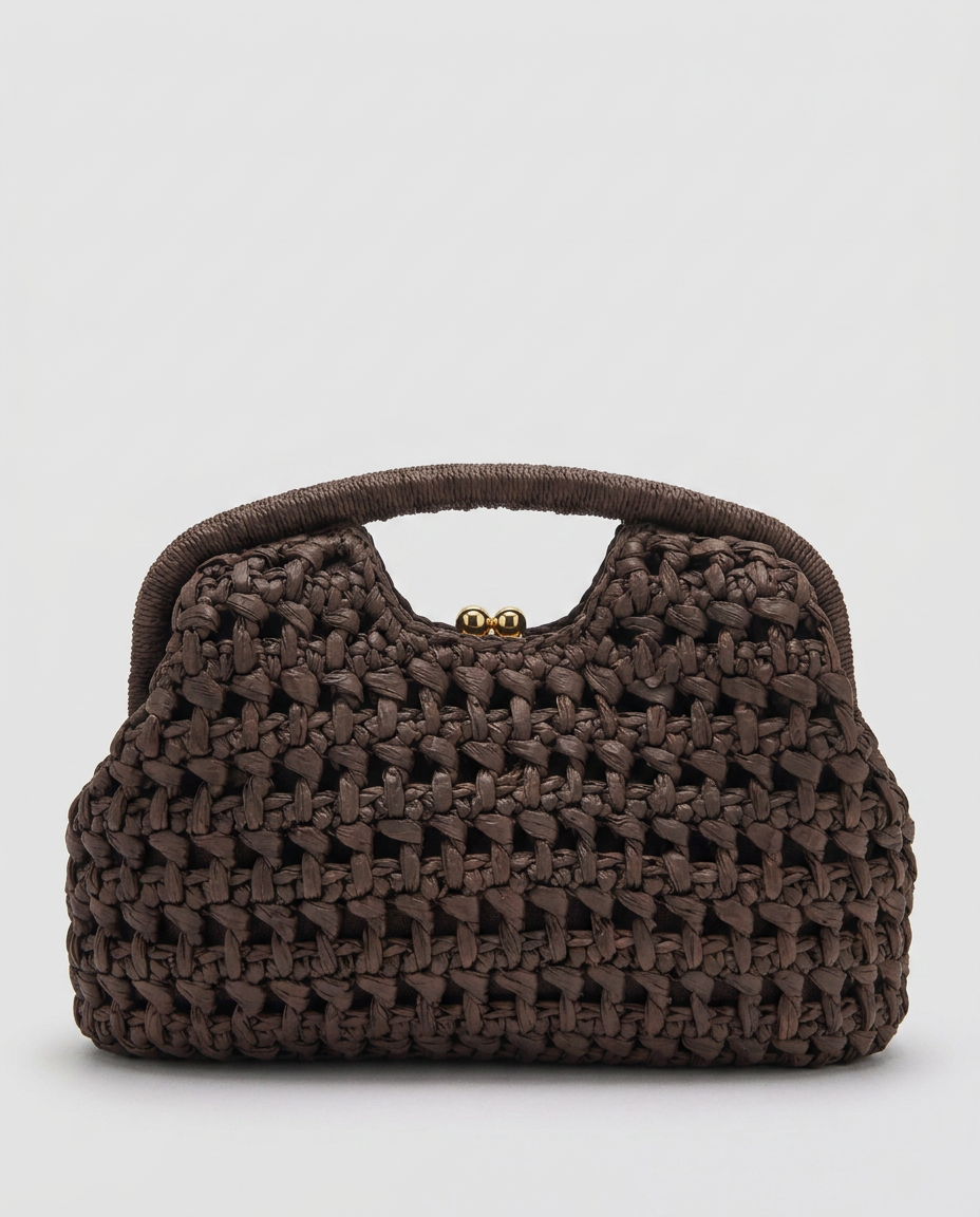 Lio Woven Raffia Clutch Boho Beach Purse - Brown