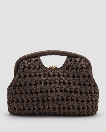 Lio Woven Raffia Clutch Boho Beach Purse - Brown