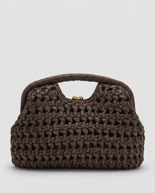 Lio Woven Raffia Clutch Boho Beach Purse - Brown
