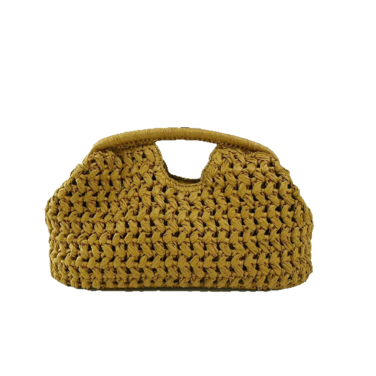 Women yellow clutch bag with raffia weave and woven body
