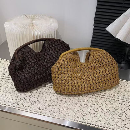 Women yellow clutch bag with raffia weave and woven body