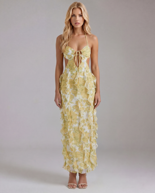 Lola Ruffle Maxi Sundress - Yellow