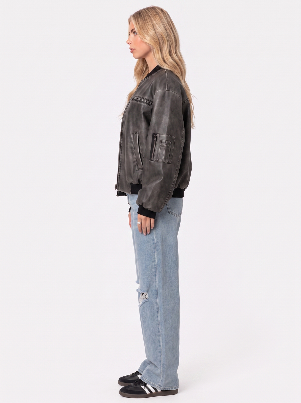 Lorelei Washed Bomber - Gray