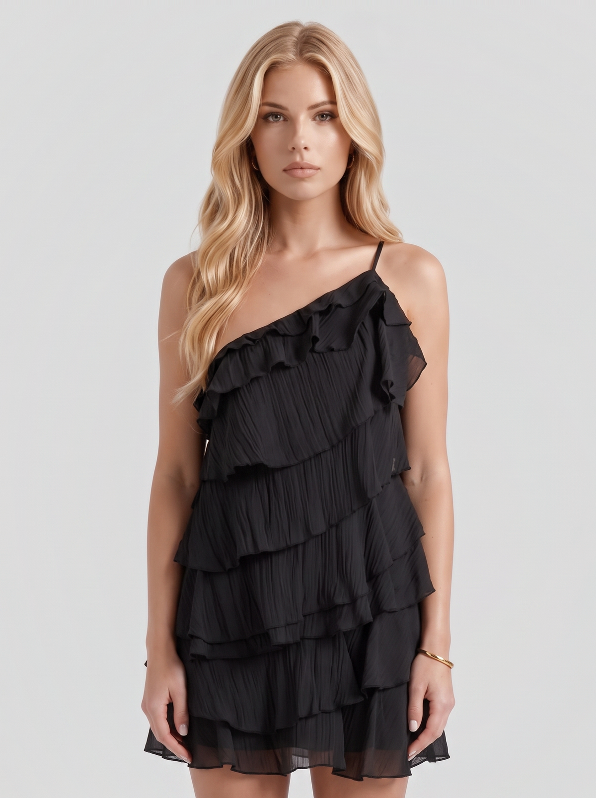 Louisa Tiered Mini Dress - Black