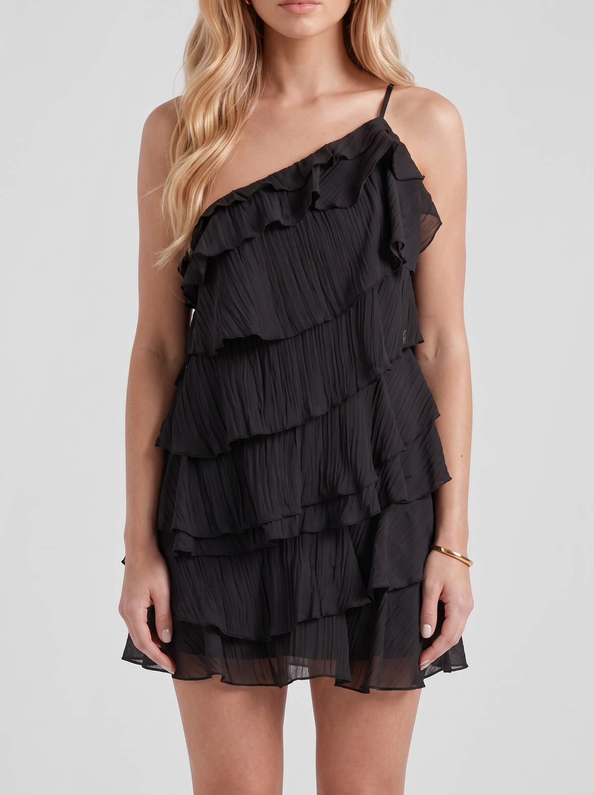 Louisa Tiered Mini Dress - Black