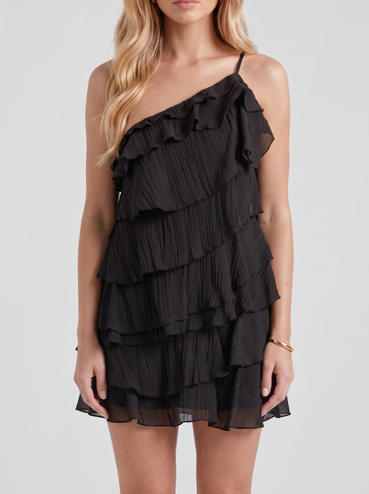 Louisa Tiered Mini Dress - Black