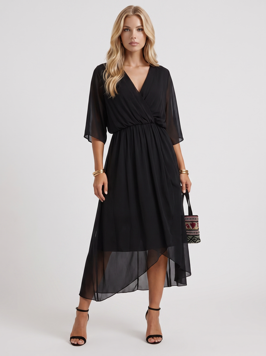 Lucienne Wrap Midi Dress - Black