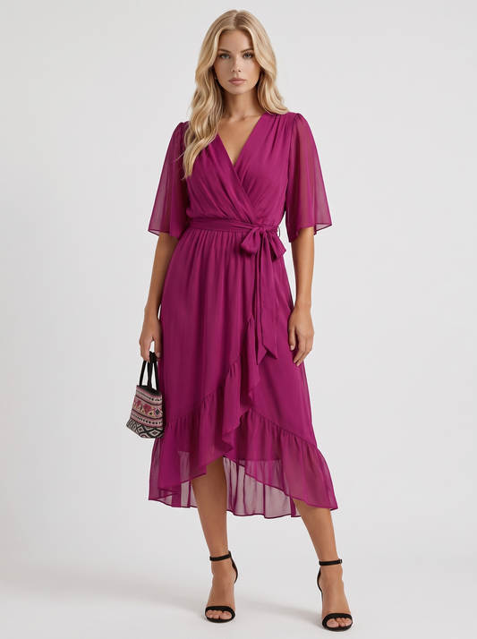 Lucienne Wrap Midi Dress - Dark Purple