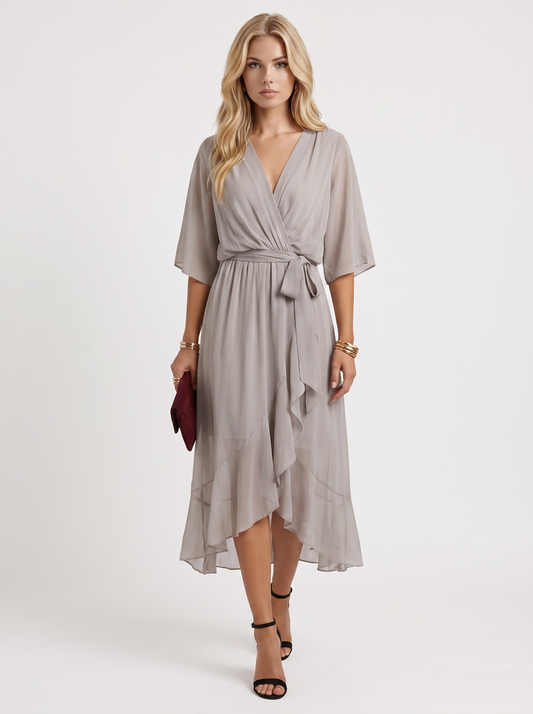Lucienne Wrap Midi Dress - Grey