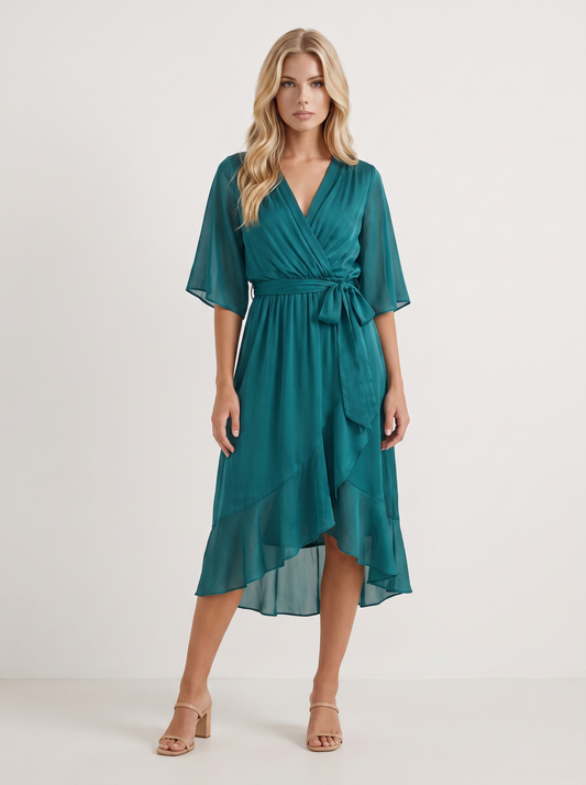 Lucienne Wrap Midi Dress - Teal