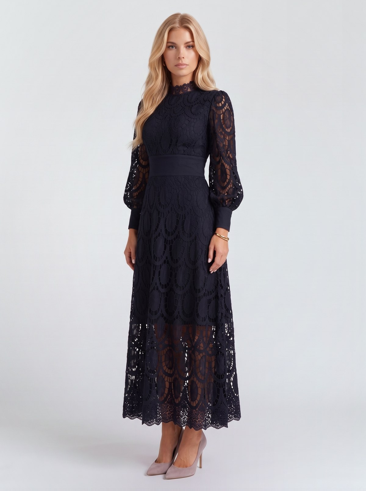 Lucille Lace Midi Dress - Black
