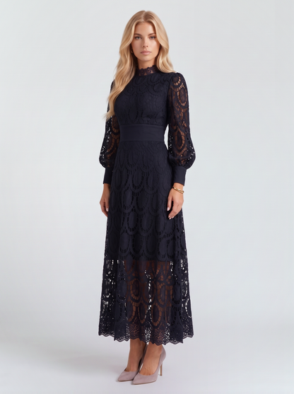 Lucille Lace Midi Dress - Black
