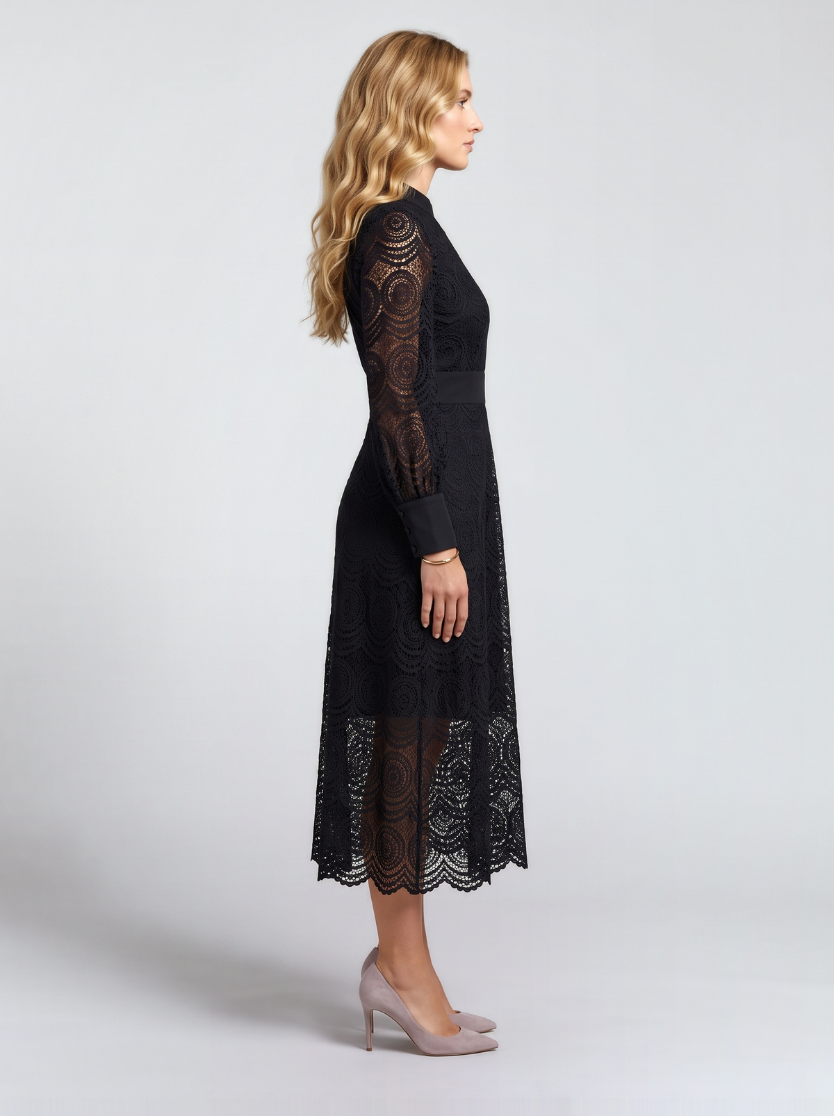 Lucille Lace Midi Dress - Black