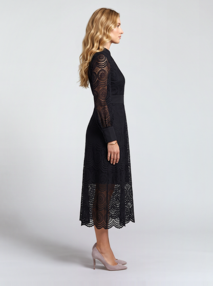 Lucille Lace Midi Dress - Black
