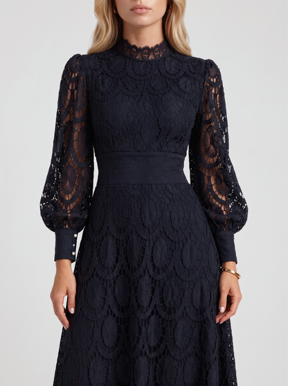 Lucille Lace Midi Dress - Black