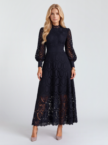 Lucille Lace Midi Dress - Black
