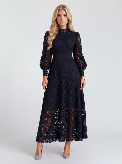 Lucille Lace Midi Dress - Black